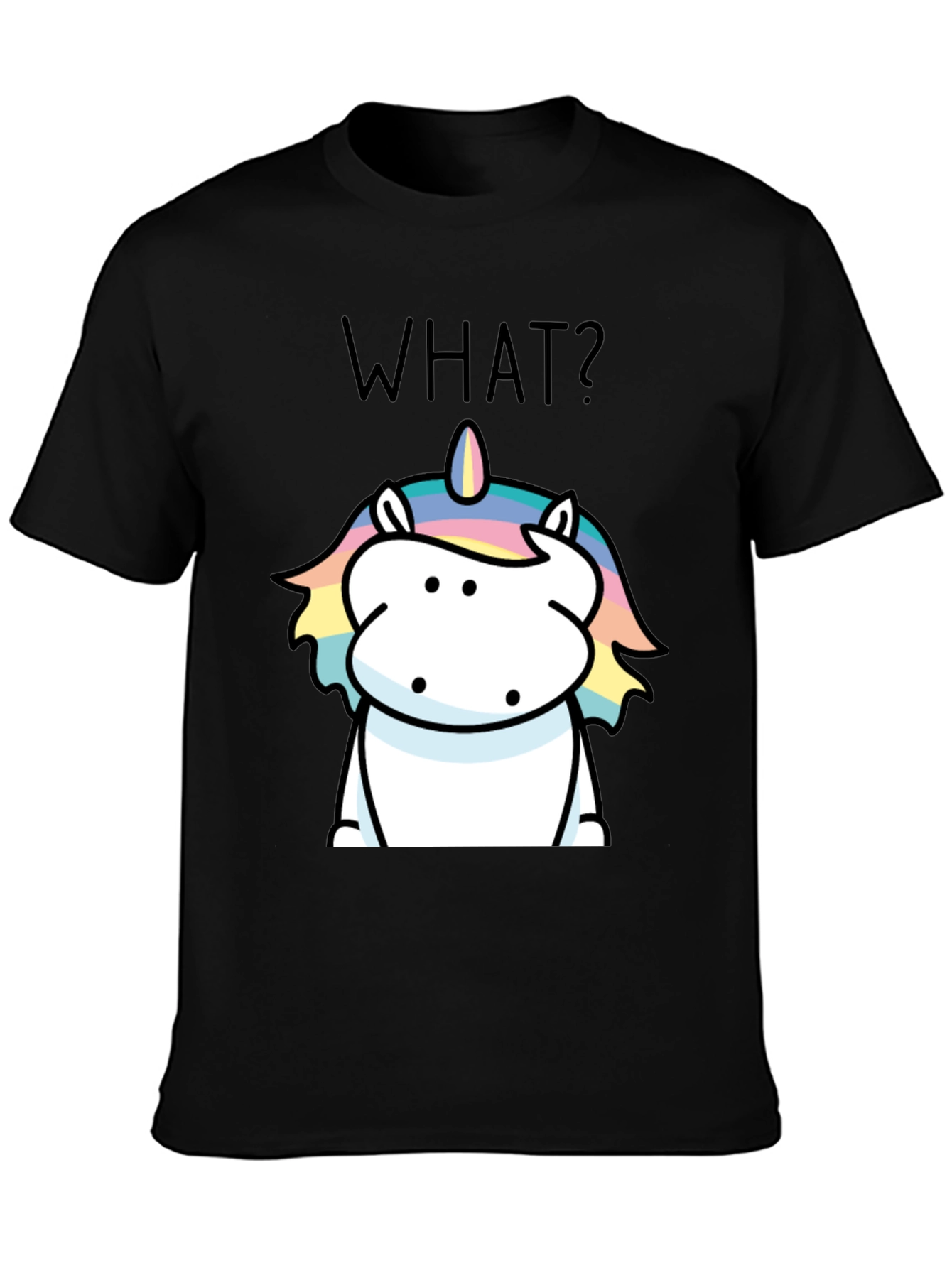 Funny Unicorn What? Black Graphic Tee