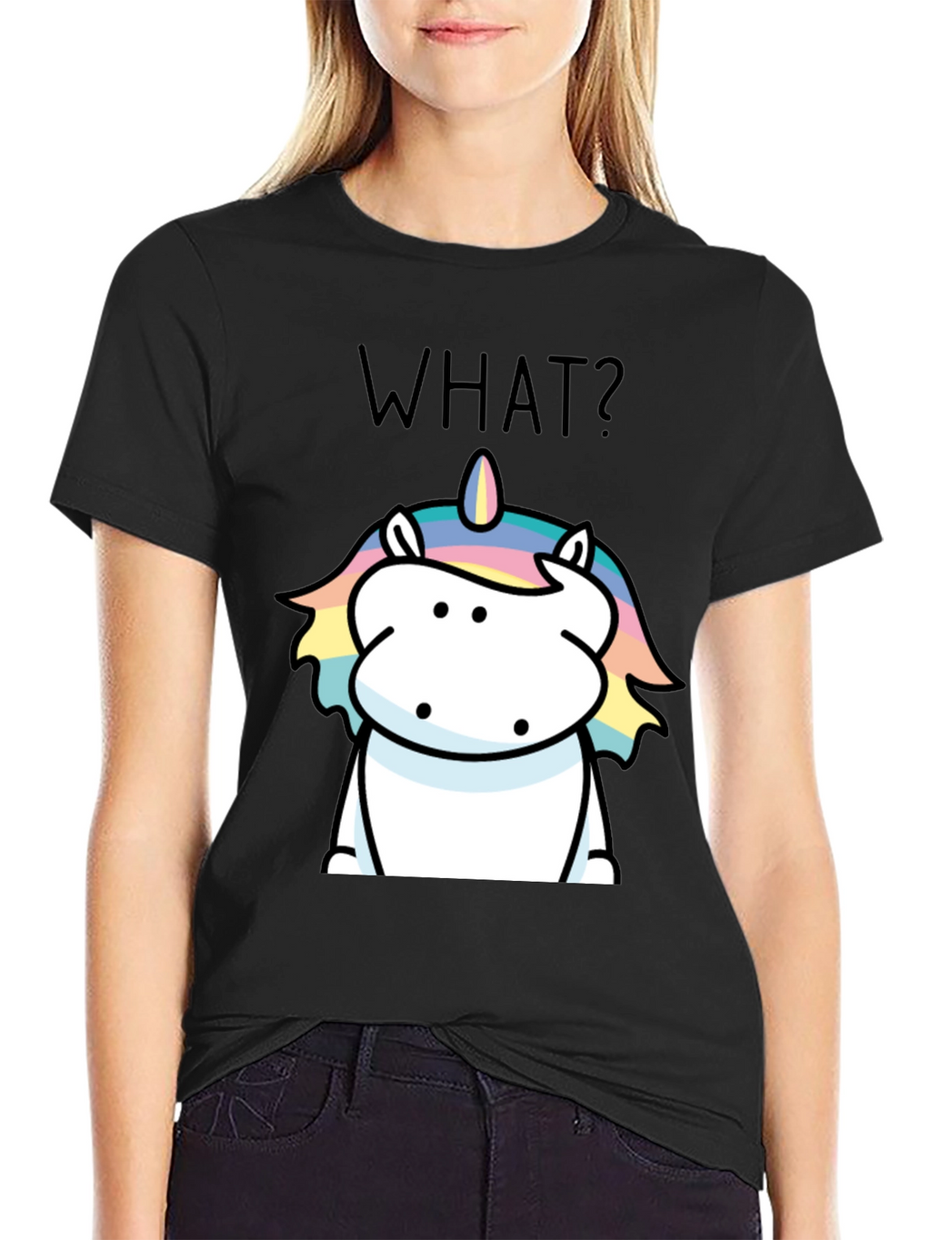 Funny Unicorn What? Black Graphic Tee