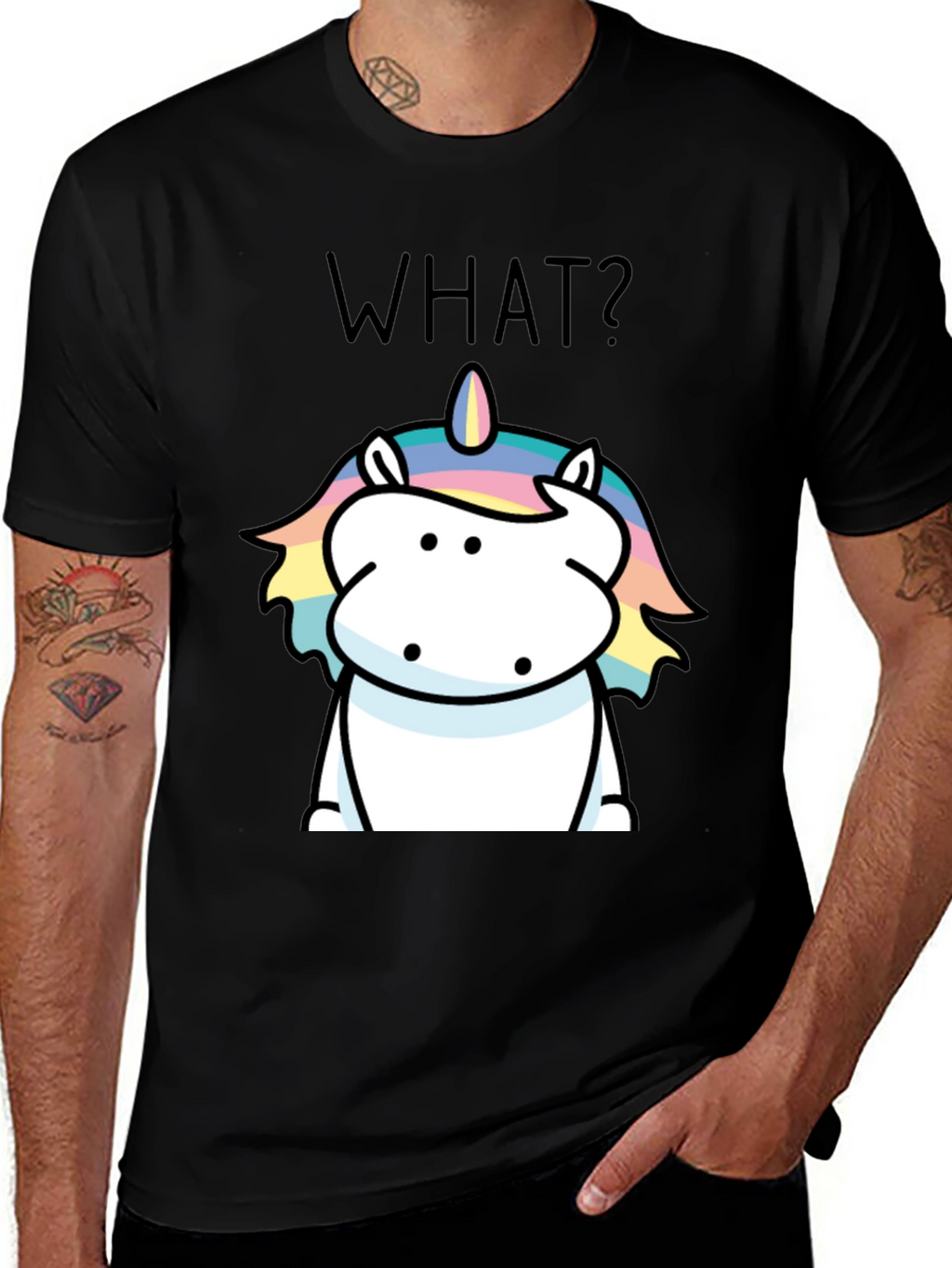 Funny Unicorn What? Black Graphic Tee