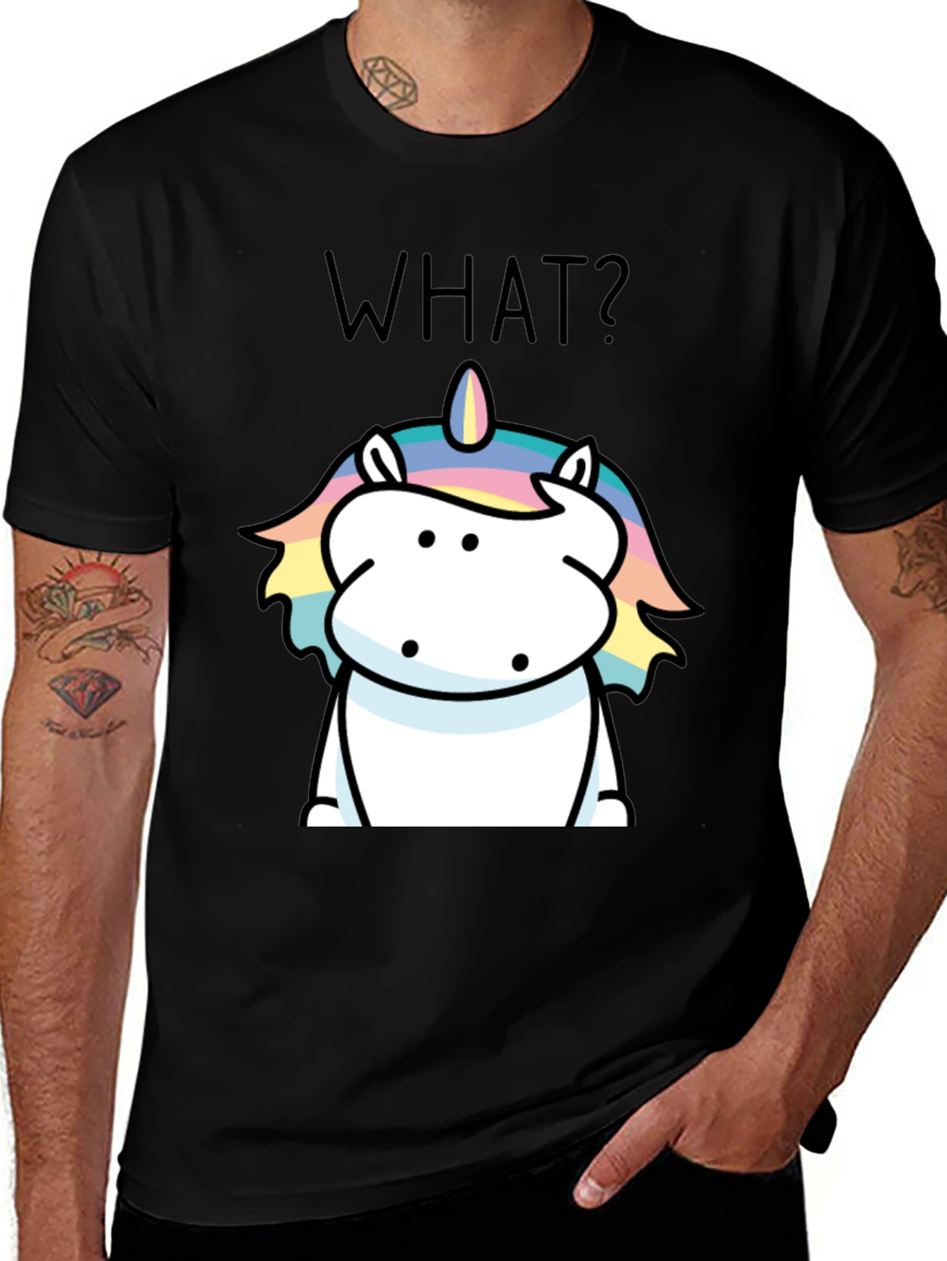 Funny Unicorn What? Black Graphic Tee