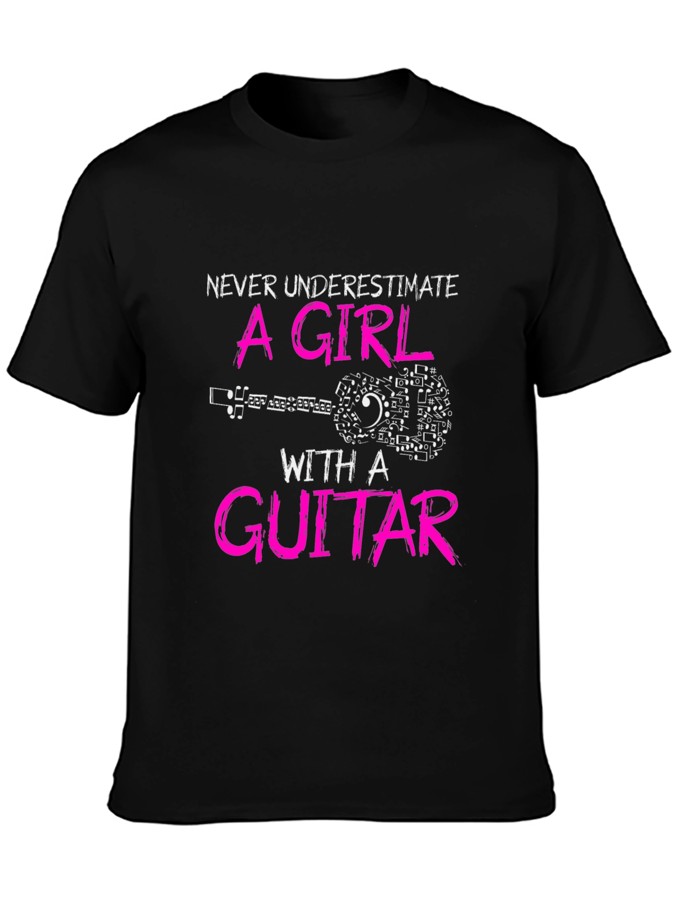 Girl Guitar Player Black T-Shirt