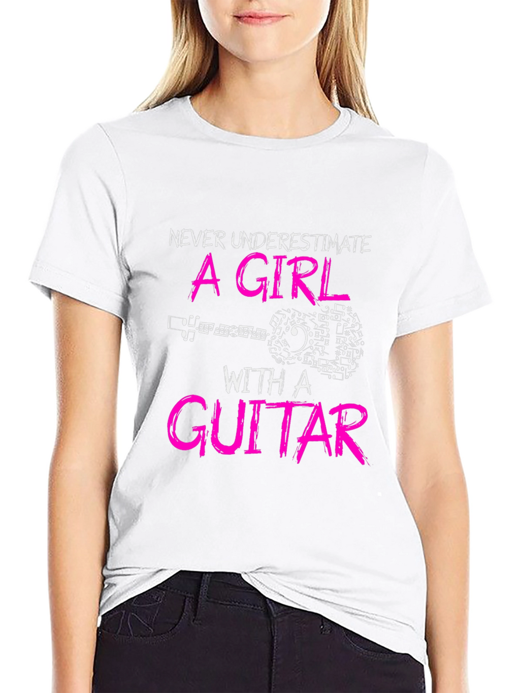 Girl Guitar Player Black T-Shirt