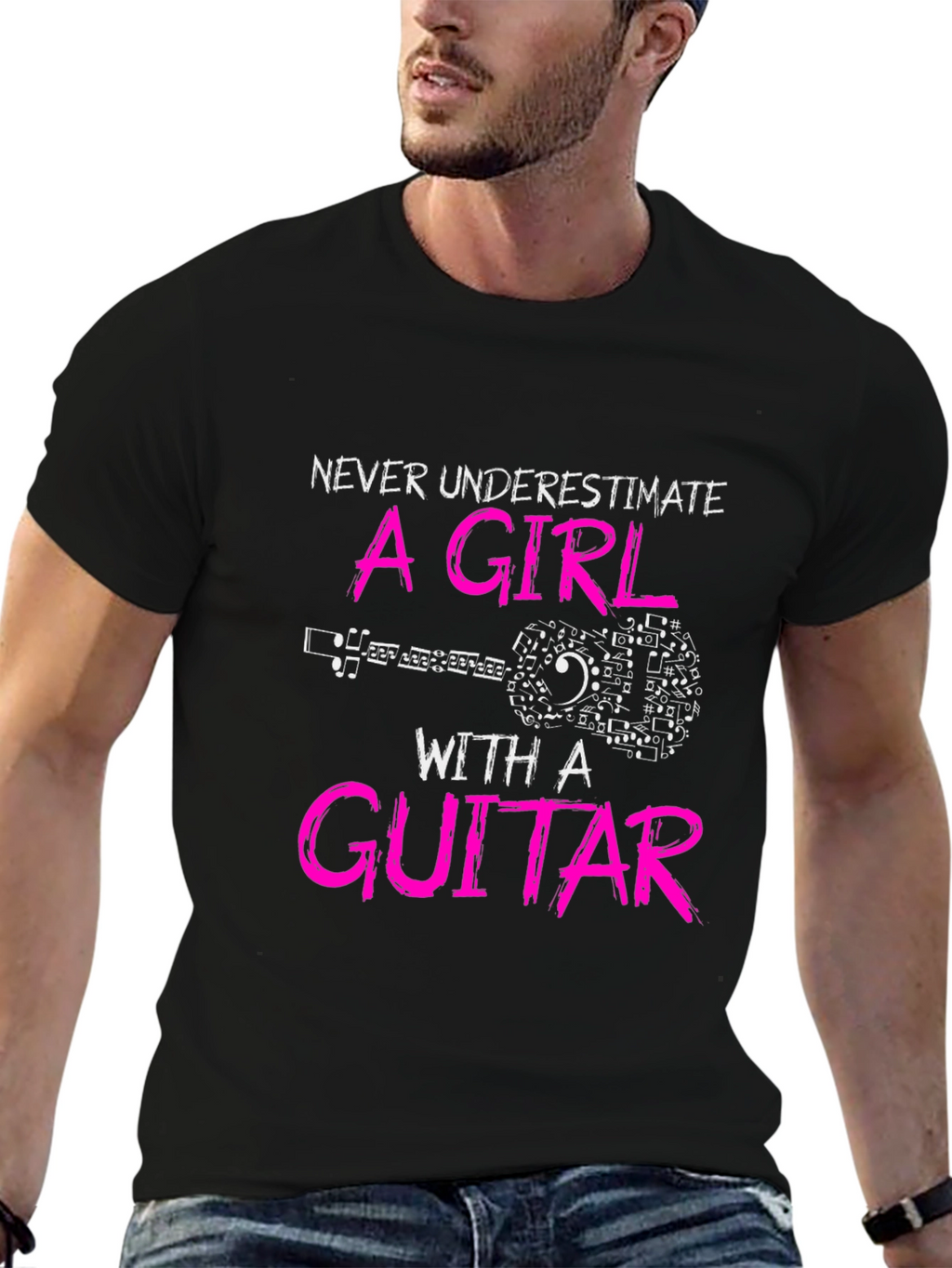 Girl Guitar Player Black T-Shirt