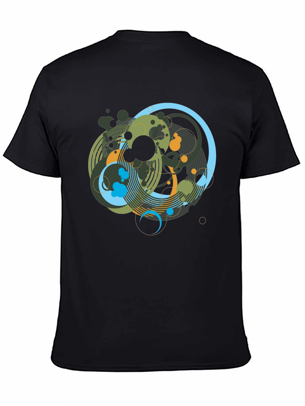 Abstract Geometric Circle Design Black T-Shirt