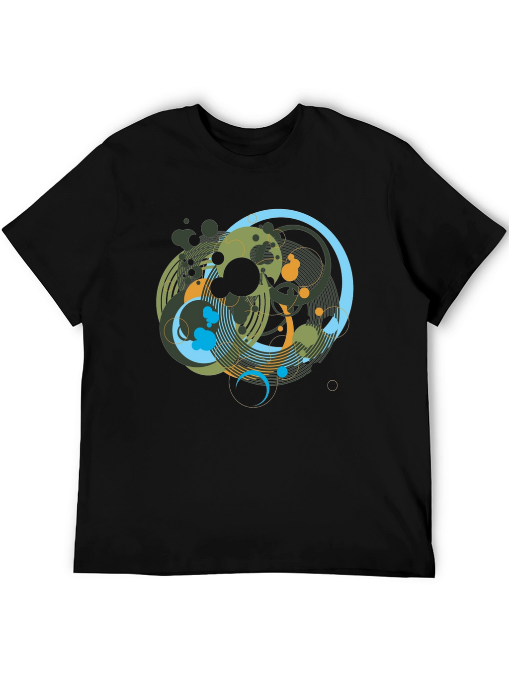 Abstract Geometric Circle Design Black T-Shirt