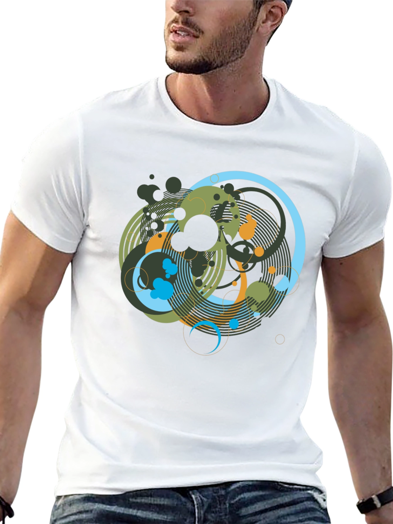 Abstract Geometric Circle Design Black T-Shirt