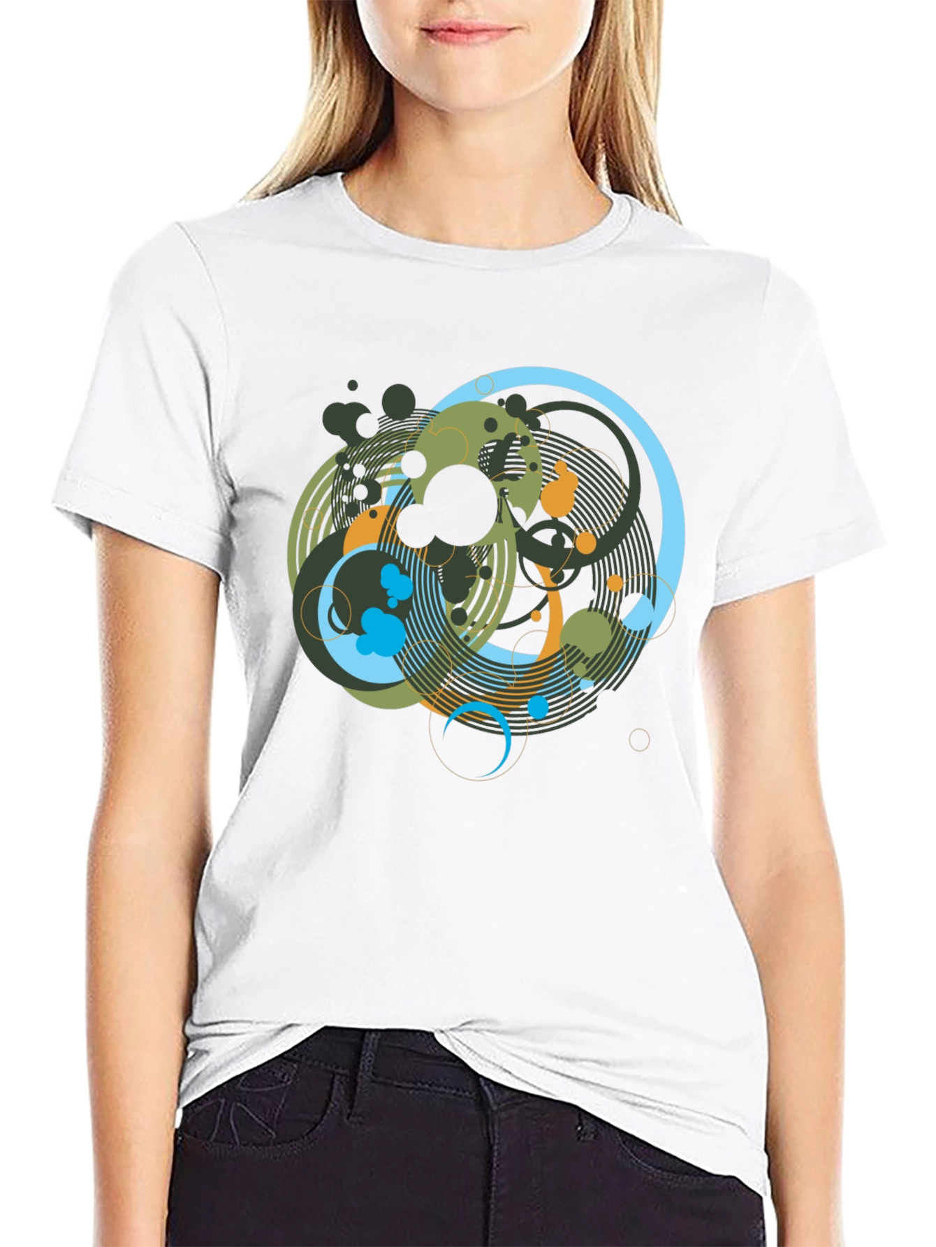 Abstract Geometric Circle Design Black T-Shirt