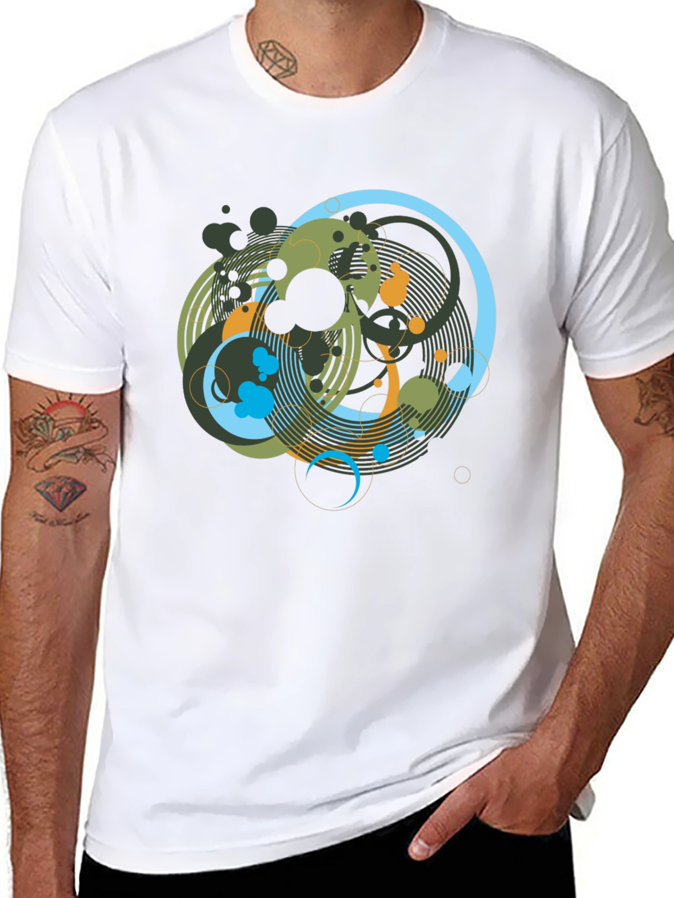 Abstract Geometric Circle Design Black T-Shirt