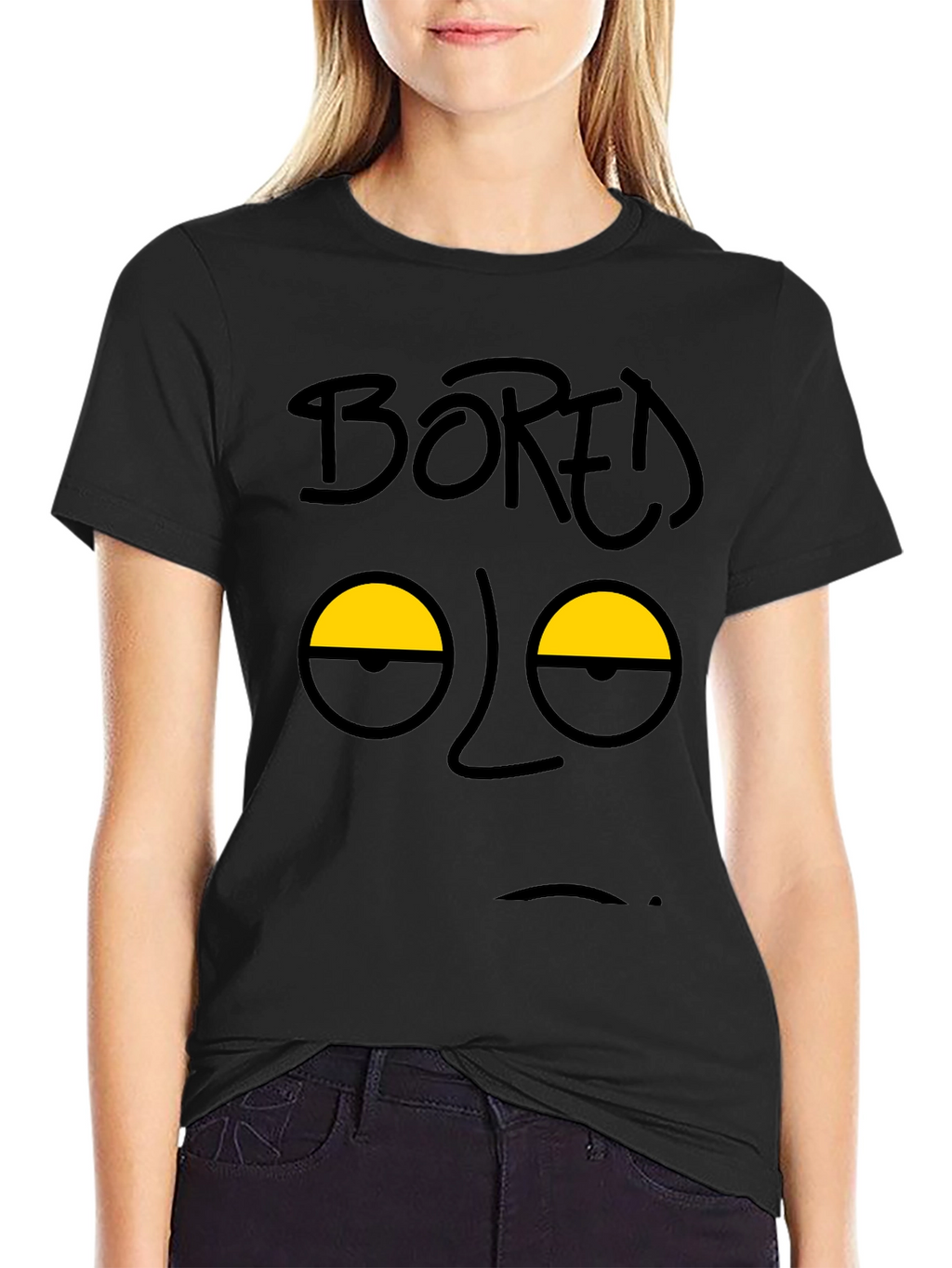 Bored Face Graphic T-Shirt - Black