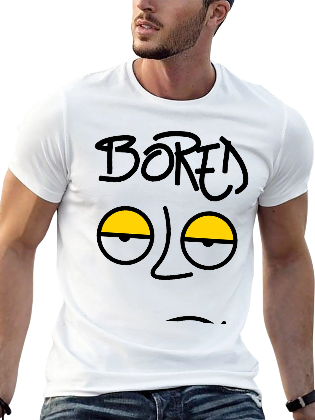 Bored Face Graphic T-Shirt - Black