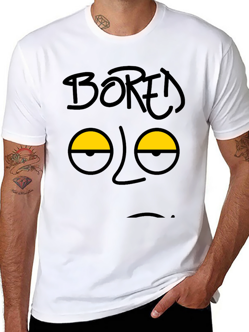 Bored Face Graphic T-Shirt - Black
