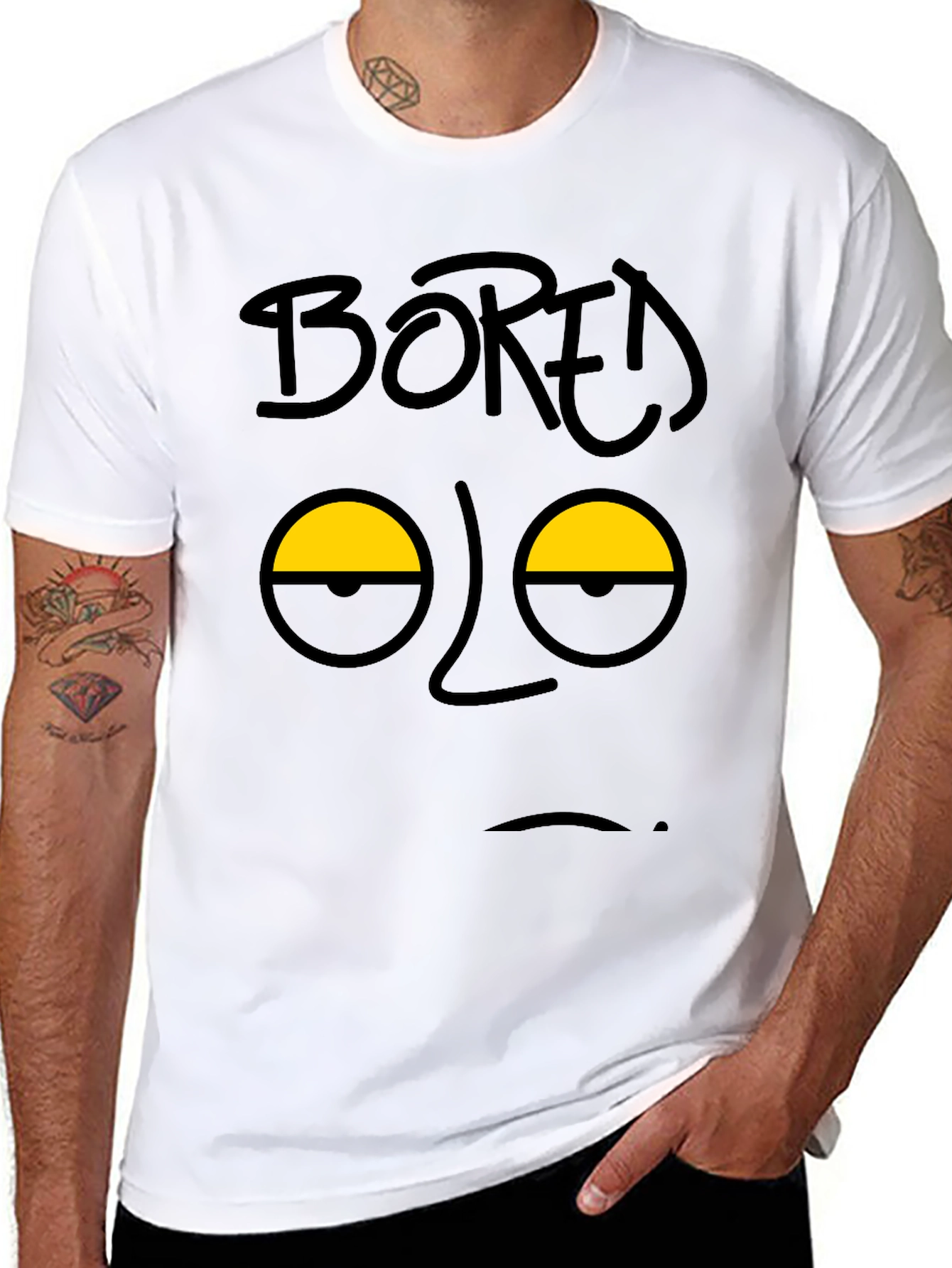 Bored Face Graphic T-Shirt - Black