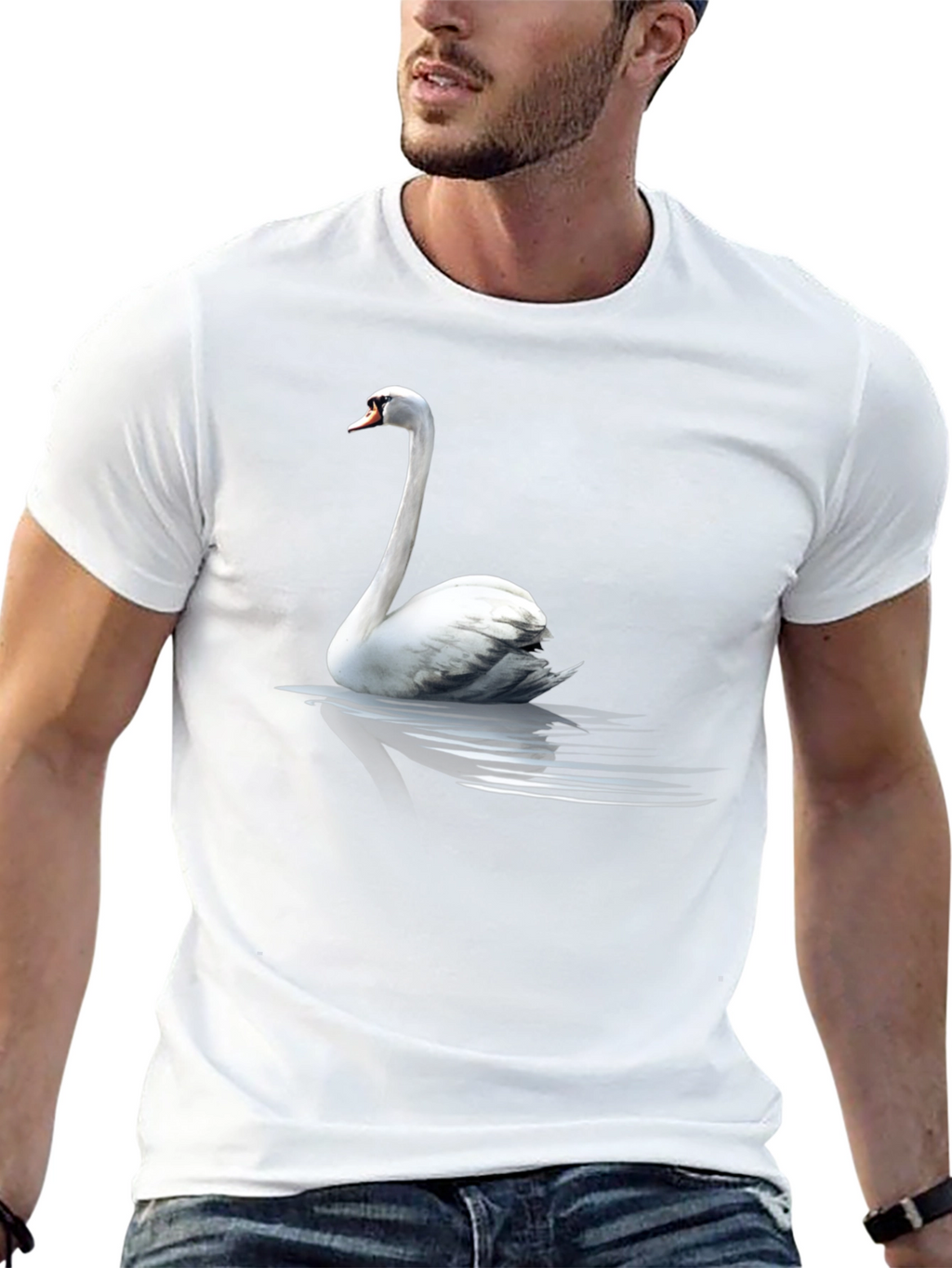 Swan Graphic Print Black T-Shirt