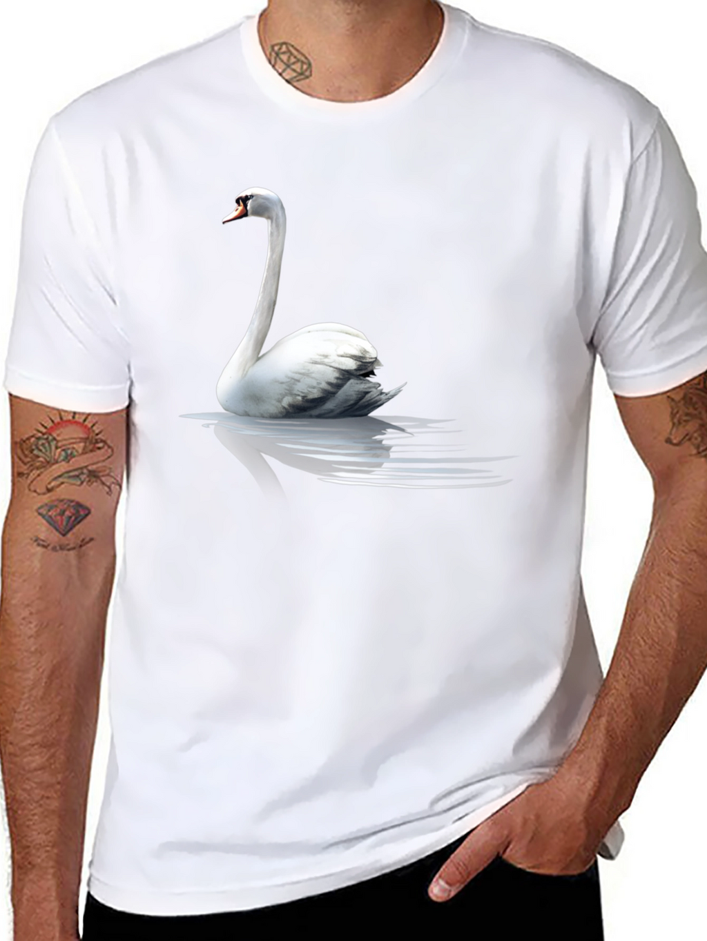 Swan Graphic Print Black T-Shirt