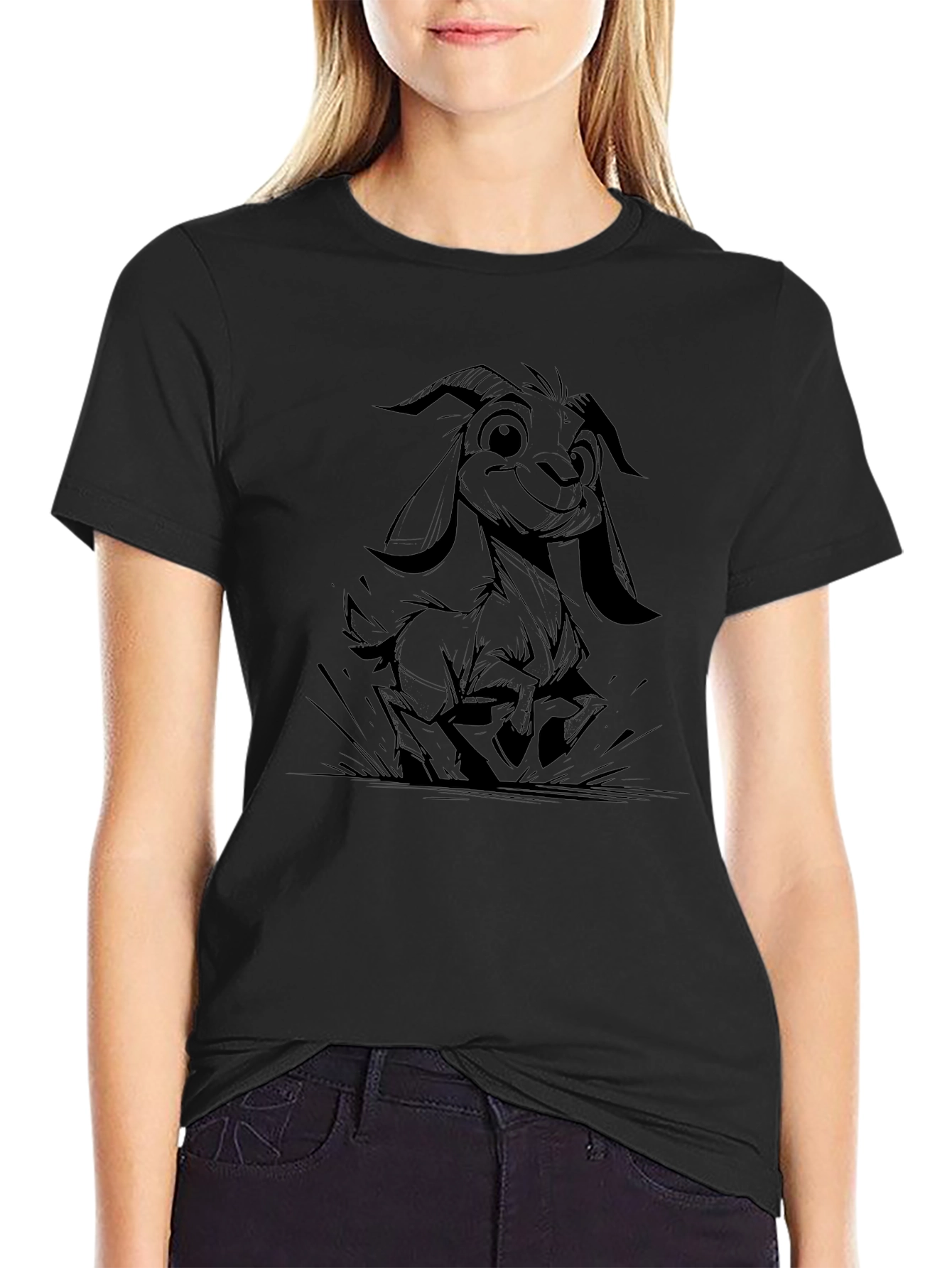 Black Goat Cartoon Tee - Cute & Comfy Style