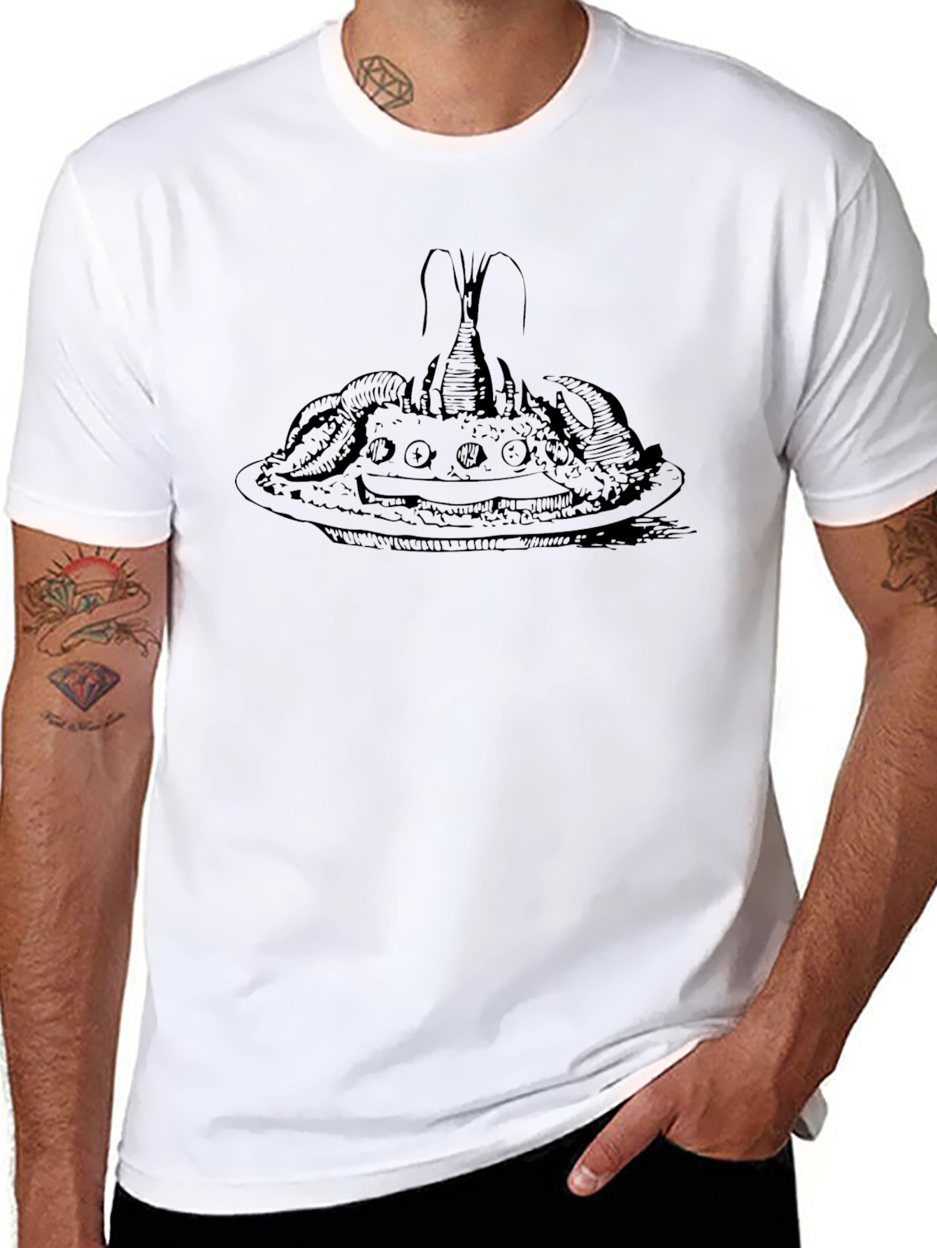 Lobster Dinner Graphic Tee - Black Cotton T-Shirt
