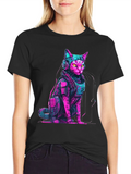 Cyberpunk Cat T-Shirt - Neon Futuristic Design