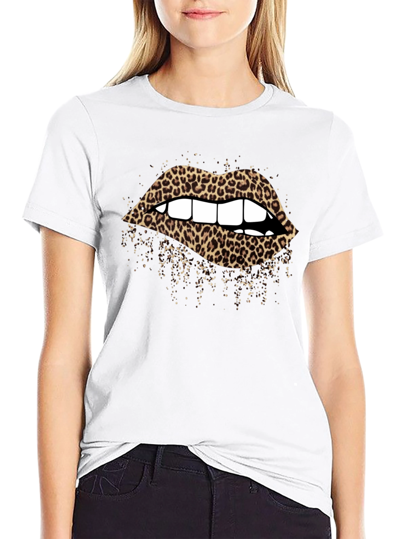 Leopard Lips Graphic T-Shirt - Black