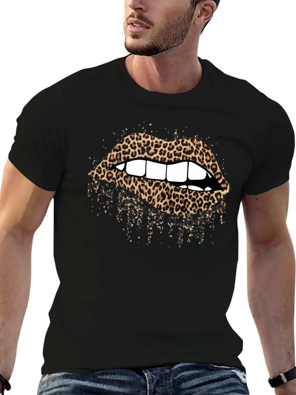 Leopard Lips Graphic T-Shirt - Black
