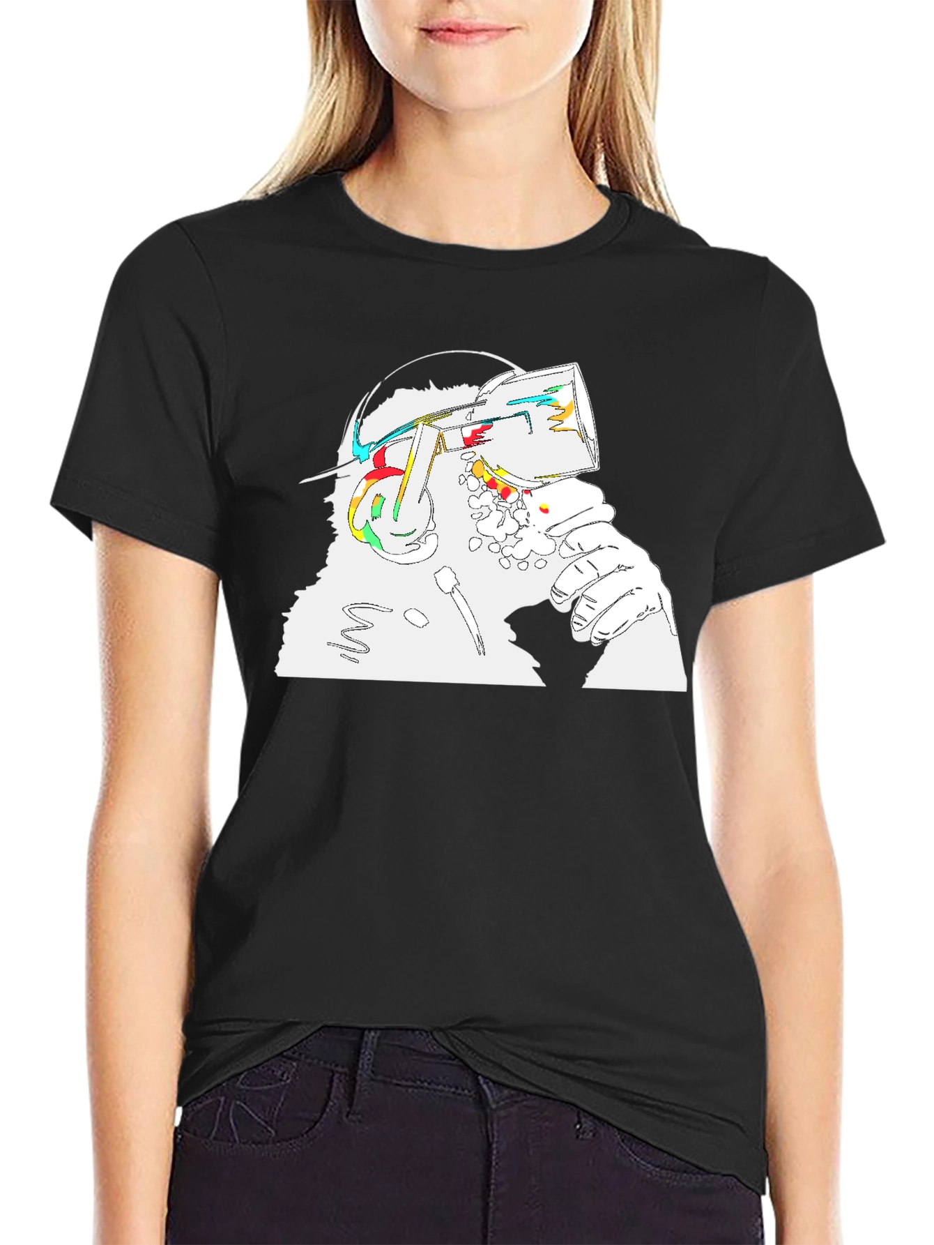 Abstract VR Headset Graphic Tee - Unisex Black T-Shirt