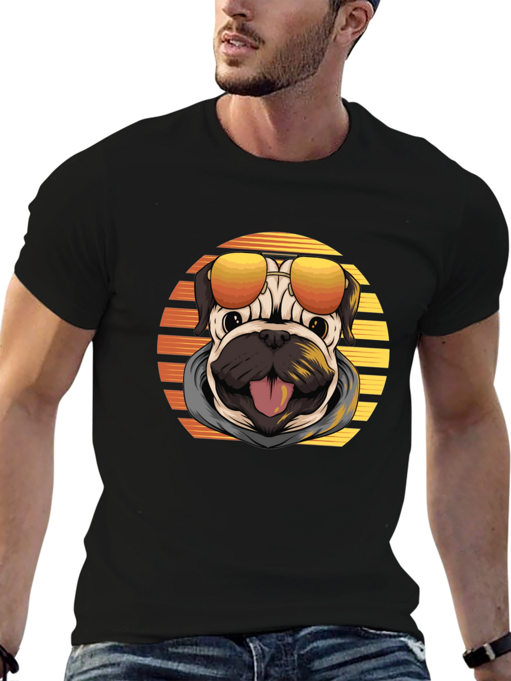 Cool Pug T-Shirt: Sunset Shades Design