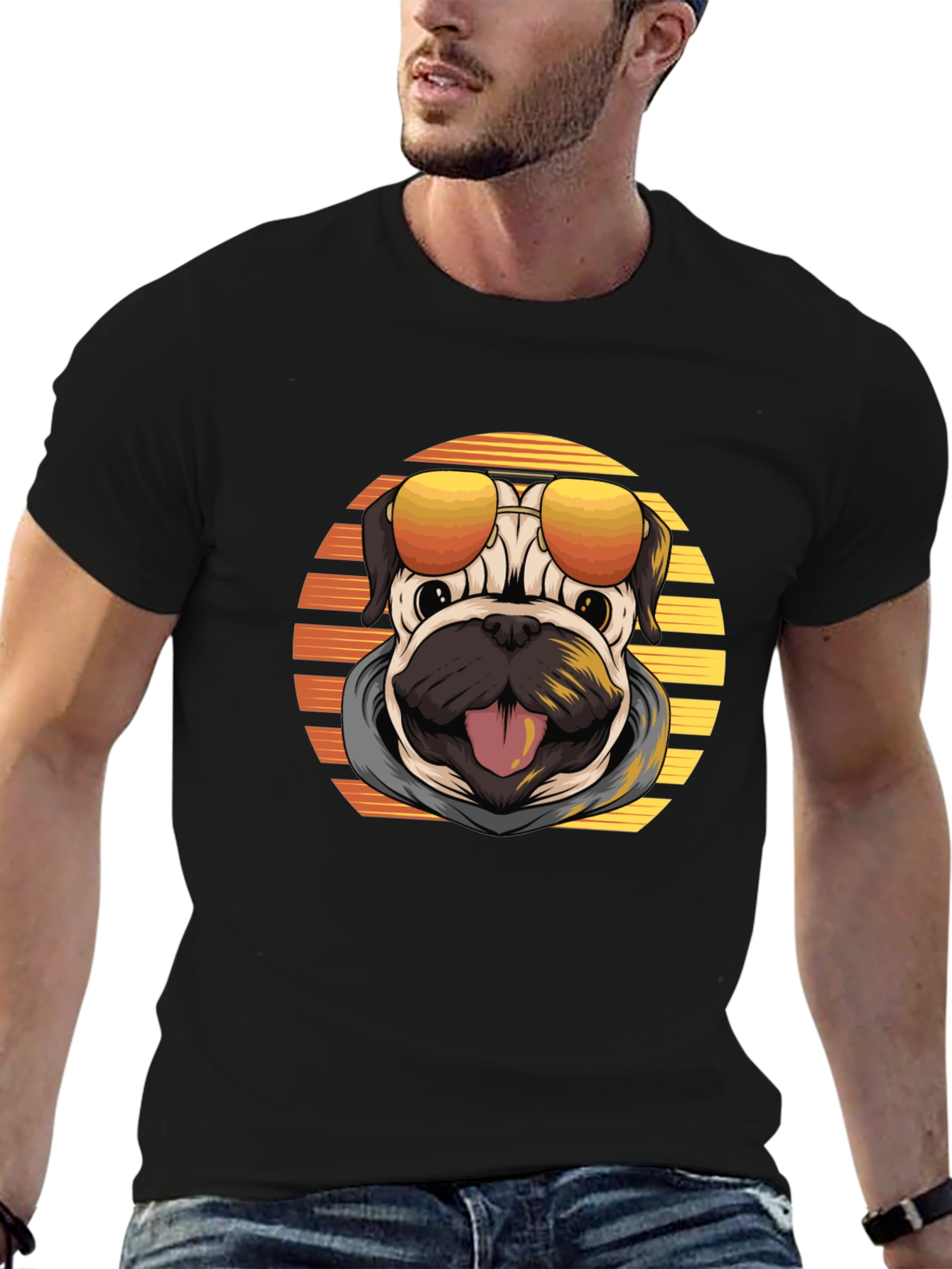 Cool Pug T-Shirt: Sunset Shades Design