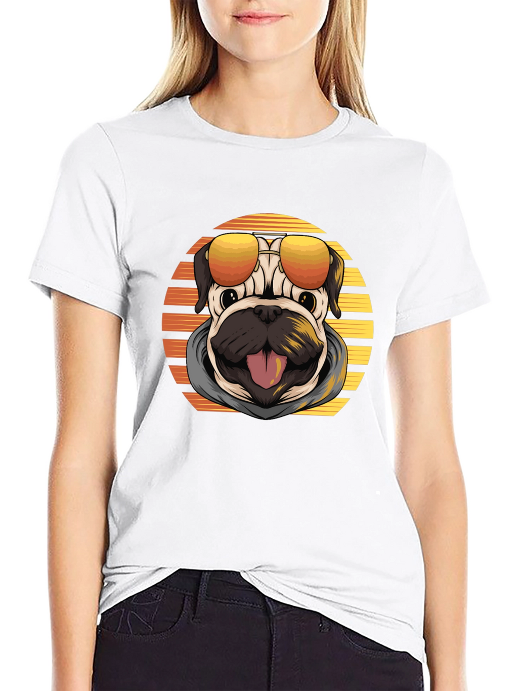 Cool Pug T-Shirt: Sunset Shades Design