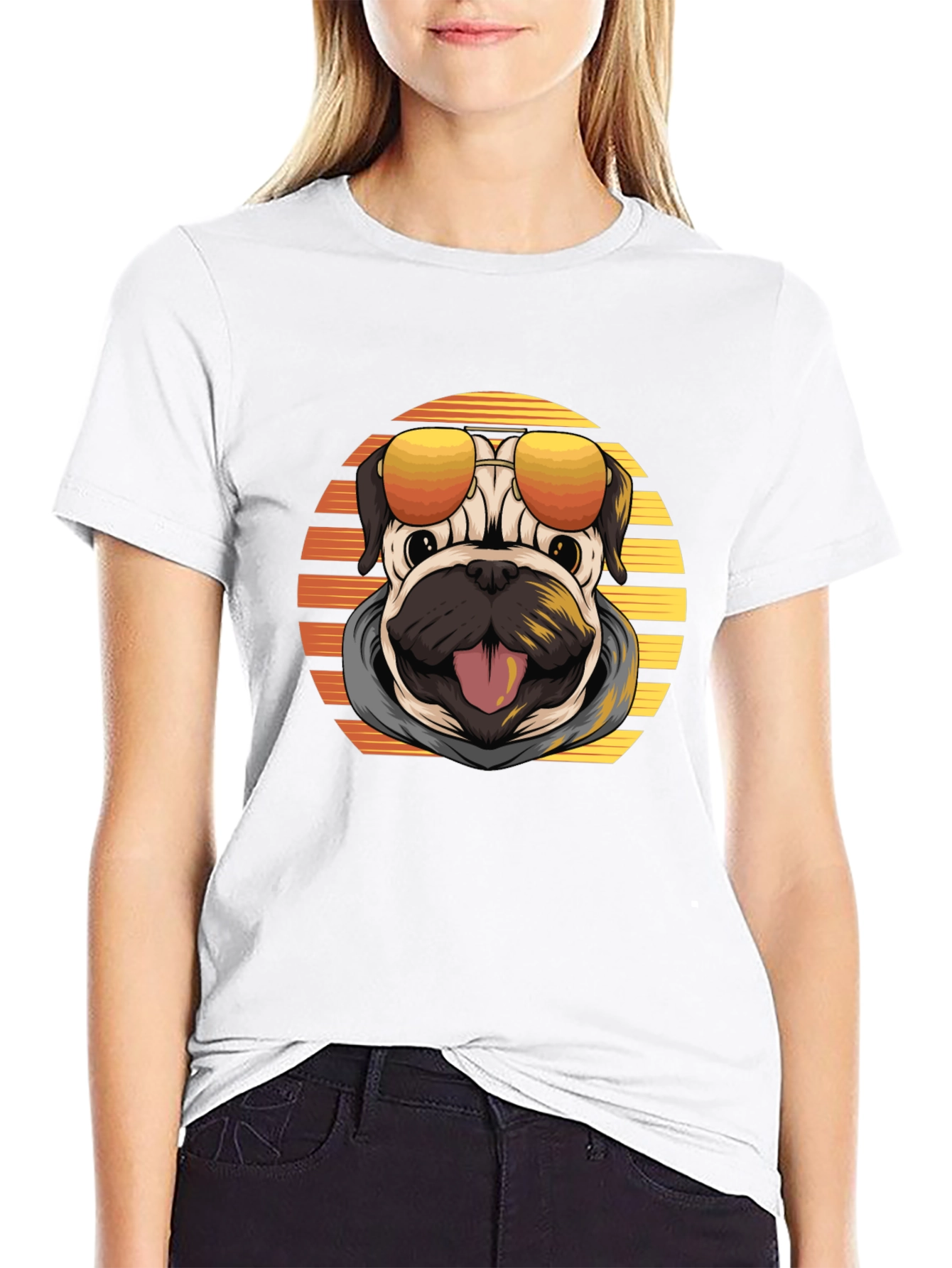 Cool Pug T-Shirt: Sunset Shades Design