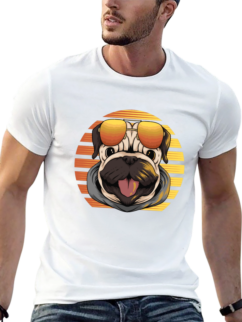 Cool Pug T-Shirt: Sunset Shades Design