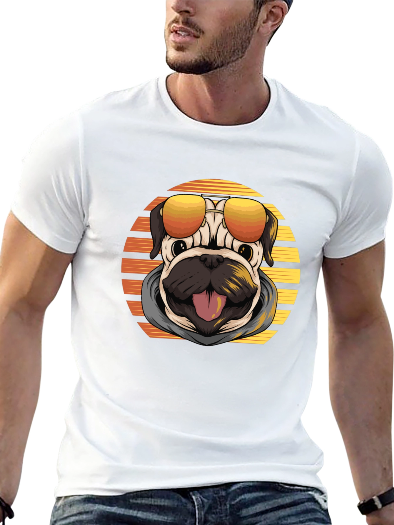 Cool Pug T-Shirt: Sunset Shades Design