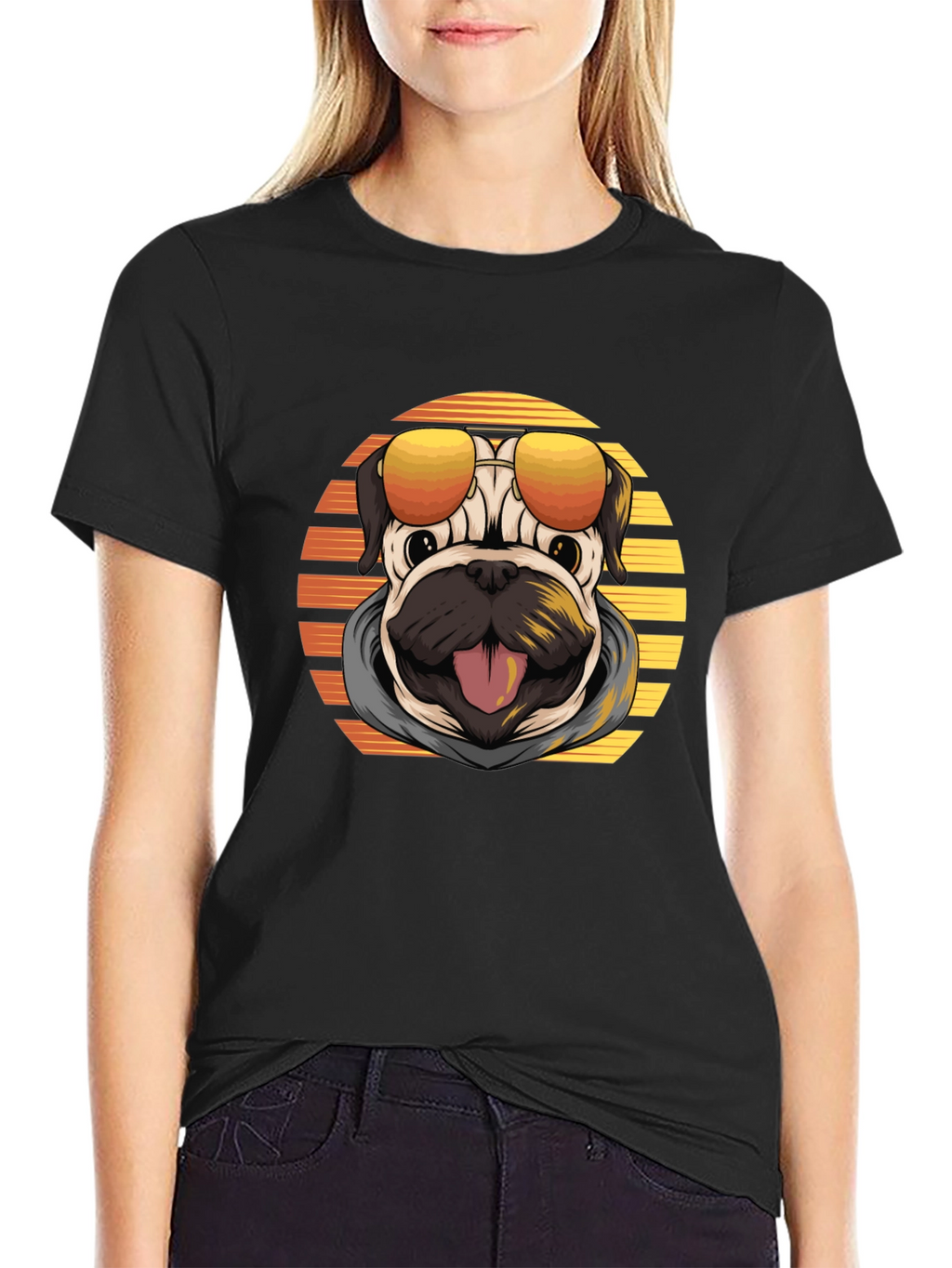 Cool Pug T-Shirt: Sunset Shades Design