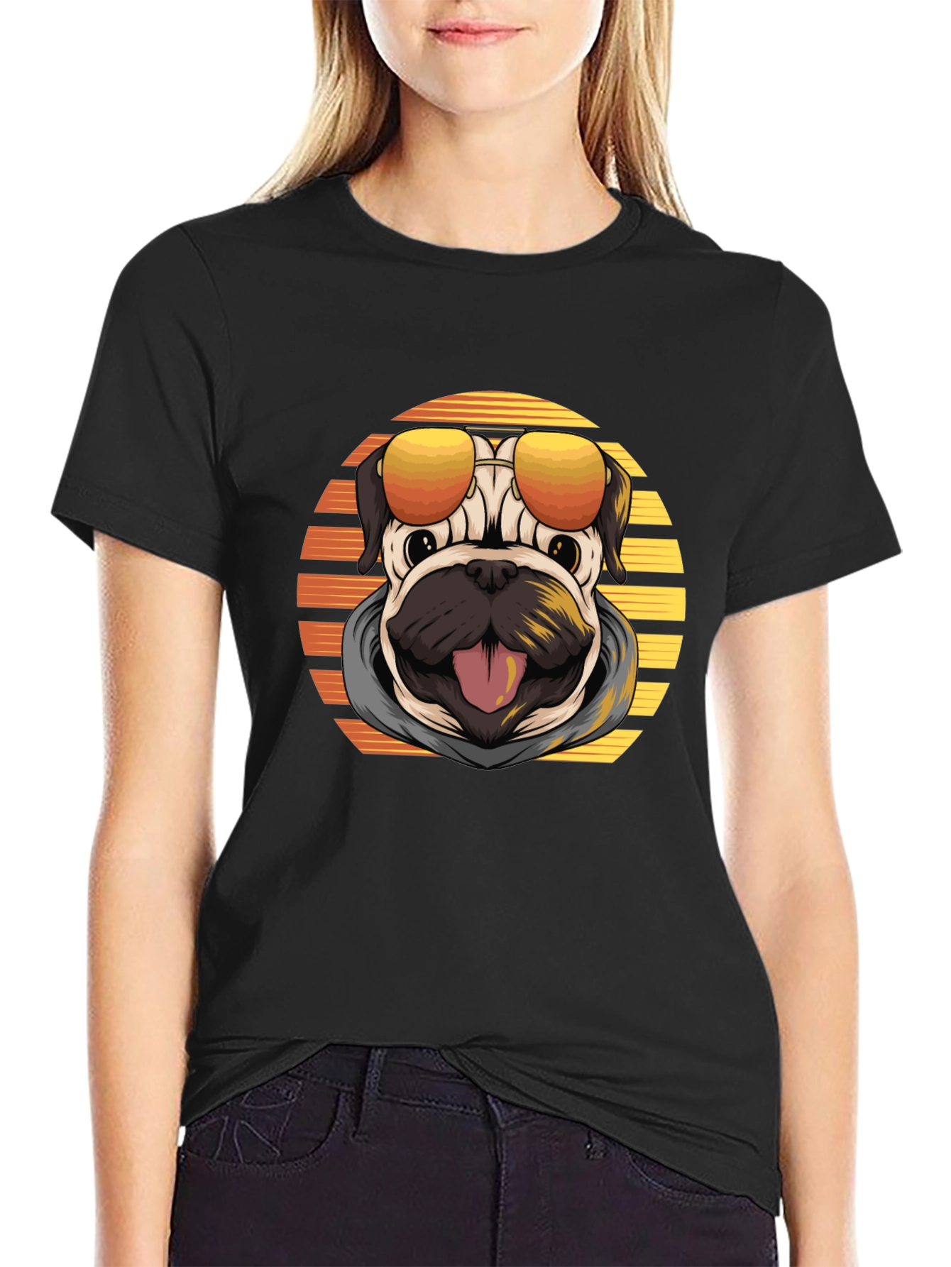 Cool Pug T-Shirt: Sunset Shades Design