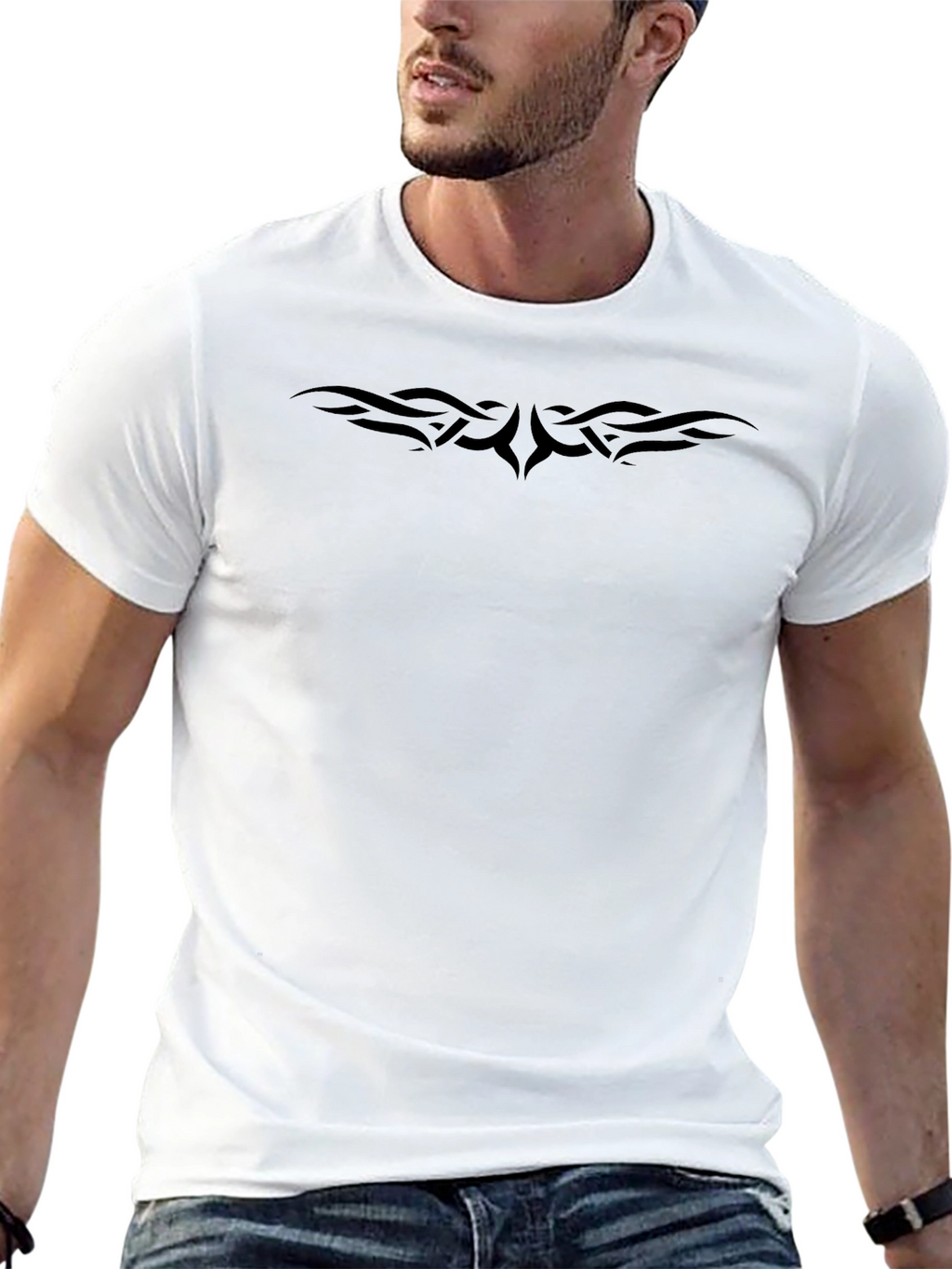 Black Tribal Design Tee - Modern Crew Neck T-Shirt