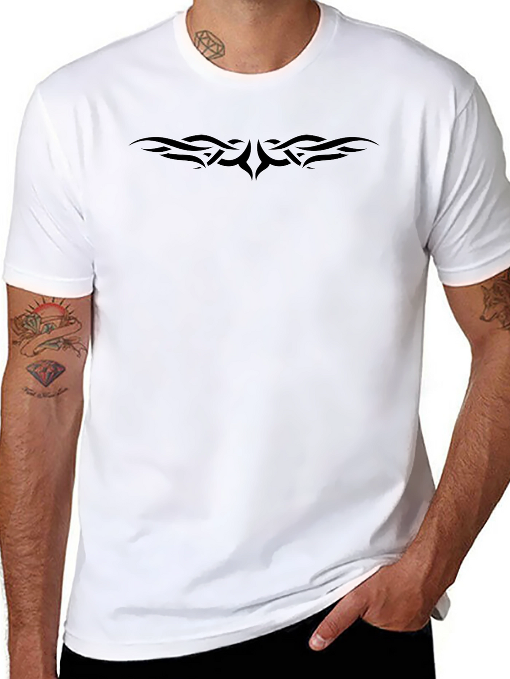 Black Tribal Design Tee - Modern Crew Neck T-Shirt