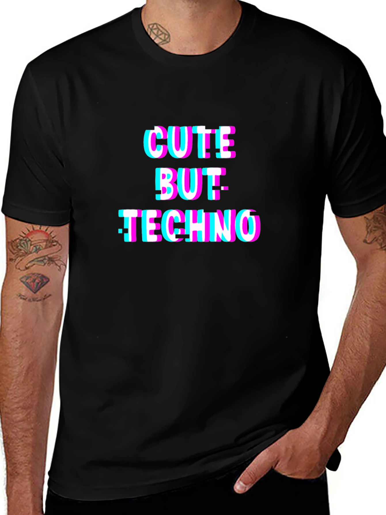 Cute But Techno T-Shirt - Glitch Style Black Tee