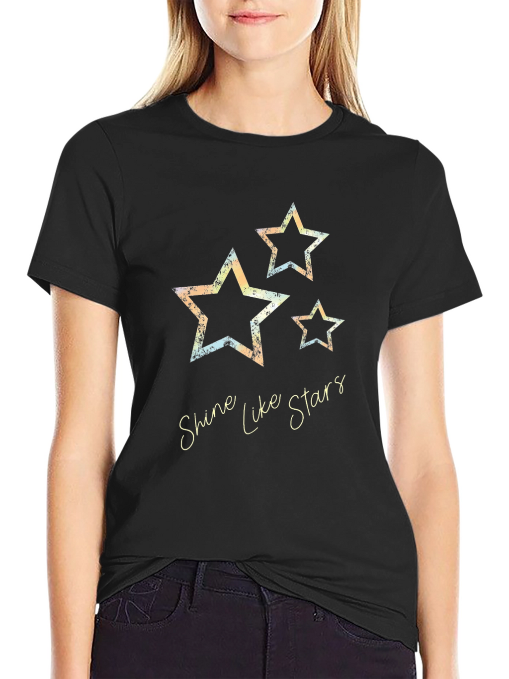 Shine Like Stars Graphic Print Black T-Shirt