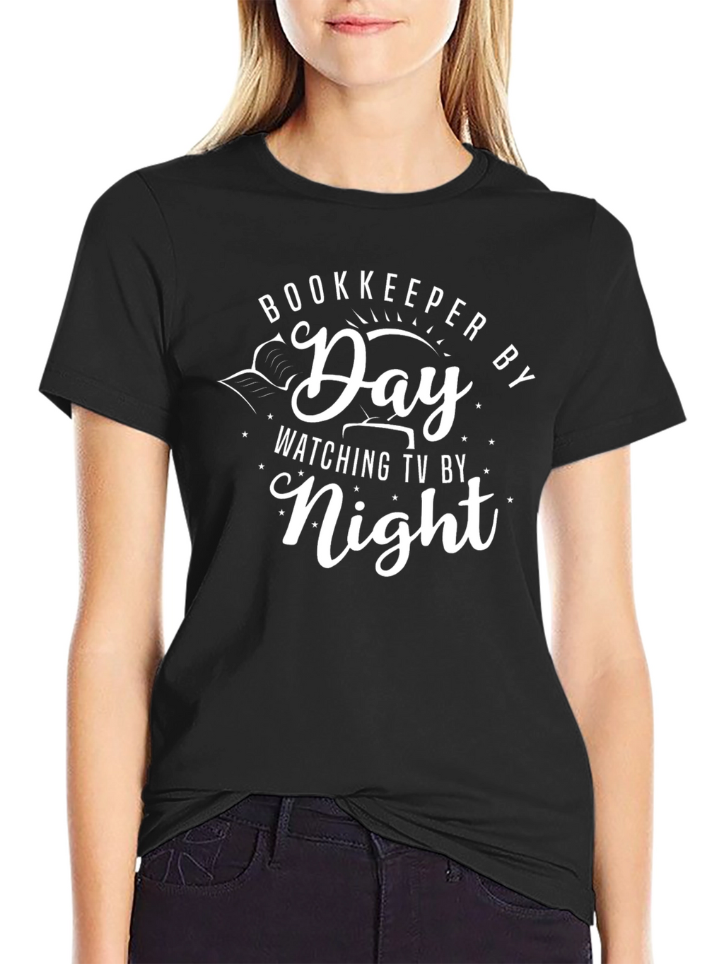 Bookkeeper Day TV Night Black Graphic T-Shirt