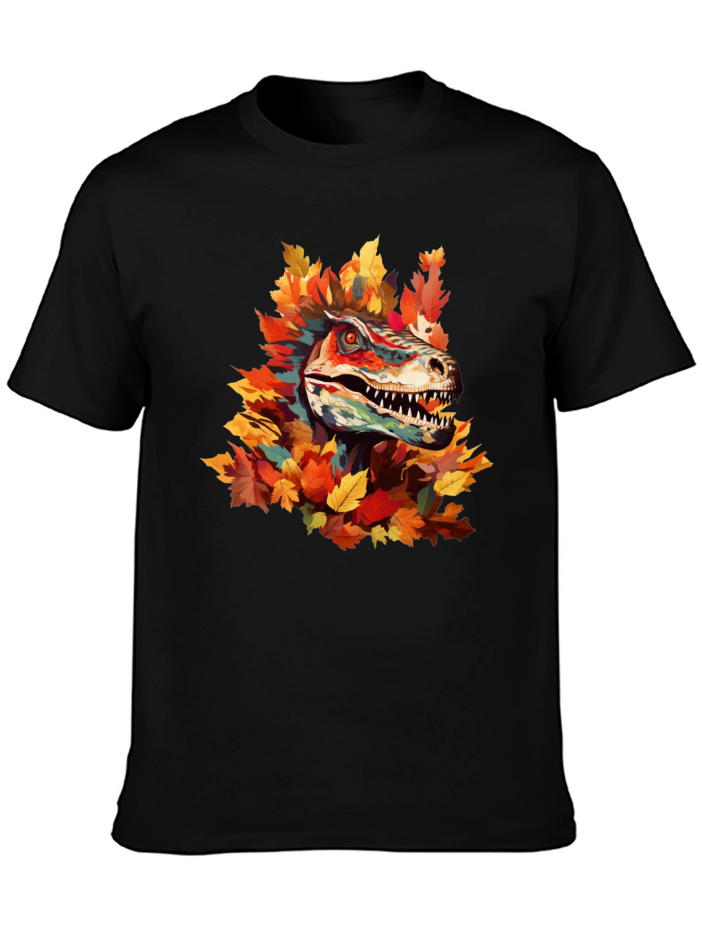 Dino Autumn T-Shirt - Raptor in Fall Leaves