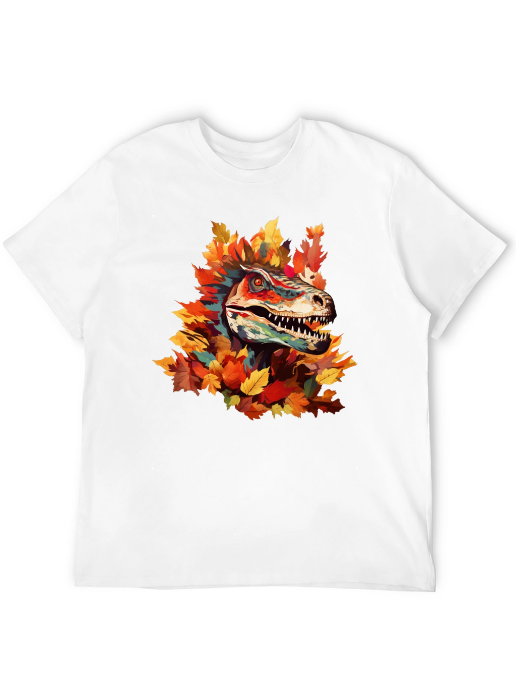 Dino Autumn T-Shirt - Raptor in Fall Leaves