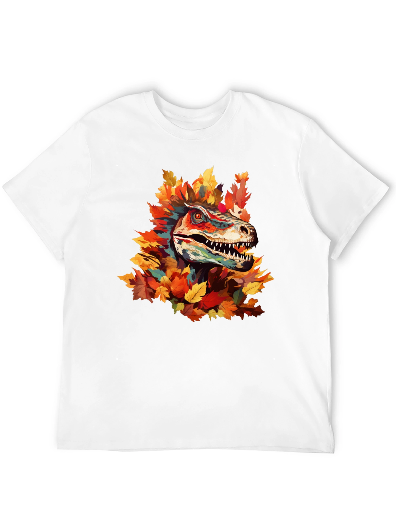 Dino Autumn T-Shirt - Raptor in Fall Leaves