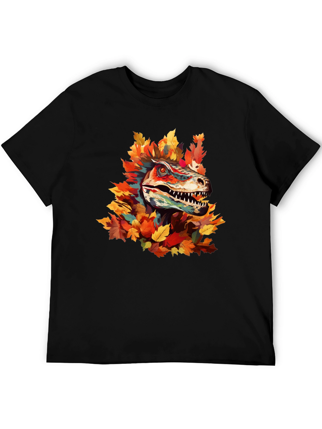 Dino Autumn T-Shirt - Raptor in Fall Leaves