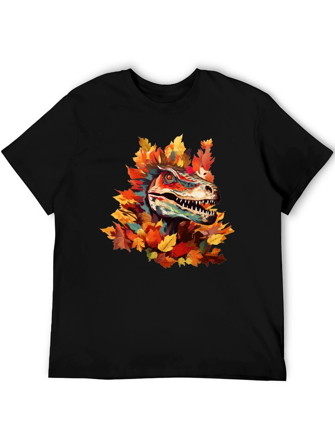 Dino Autumn T-Shirt - Raptor in Fall Leaves