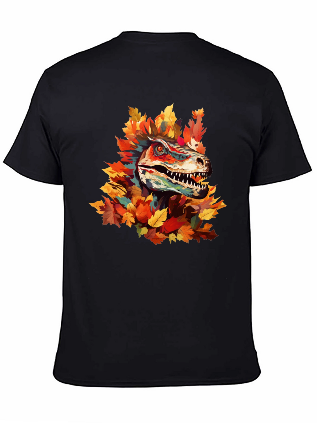 Dino Autumn T-Shirt - Raptor in Fall Leaves