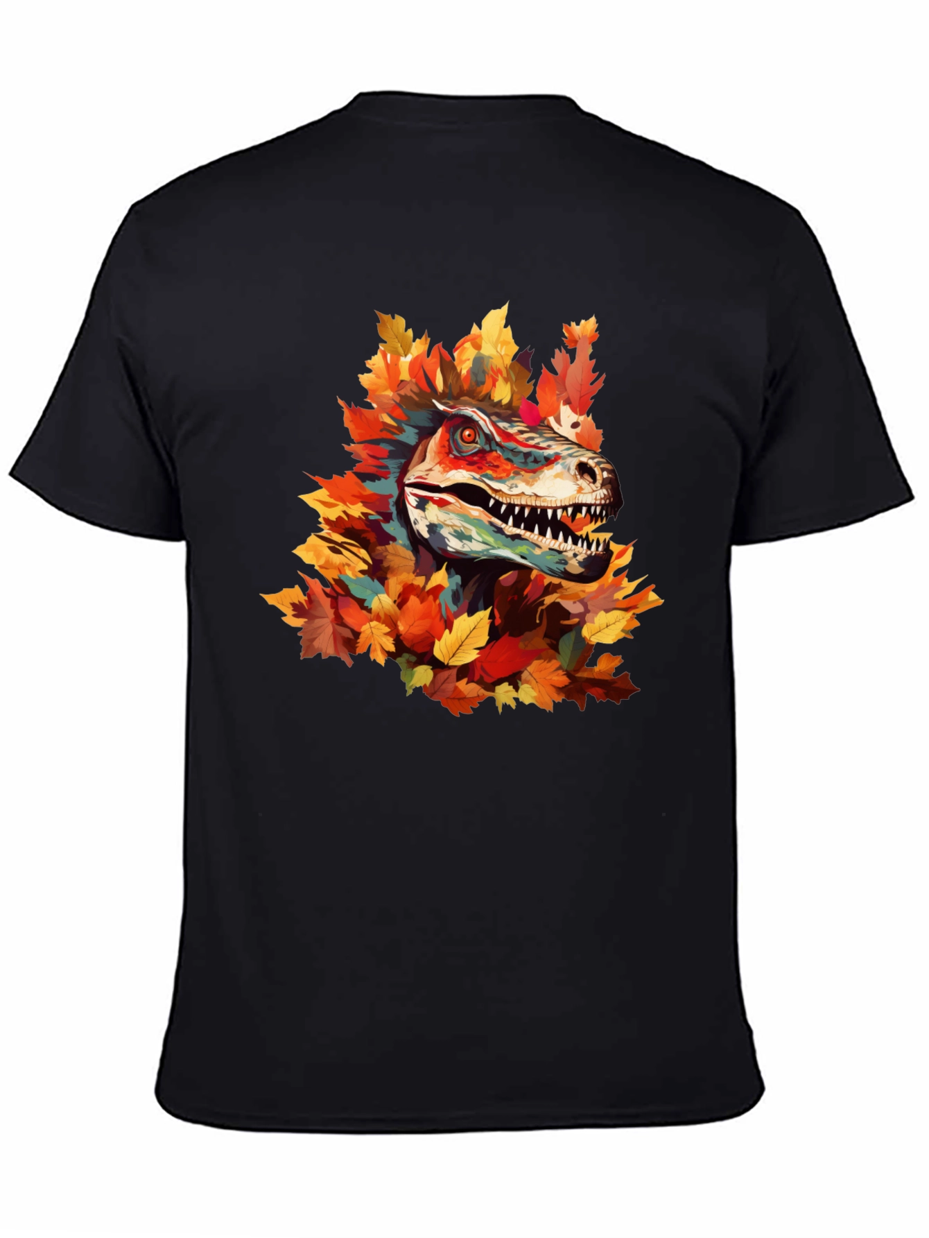 Dino Autumn T-Shirt - Raptor in Fall Leaves