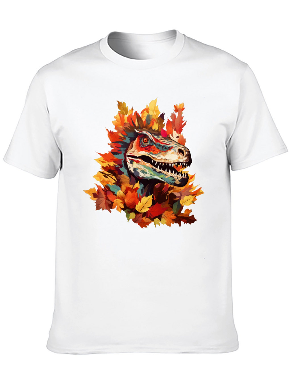 Dino Autumn T-Shirt - Raptor in Fall Leaves