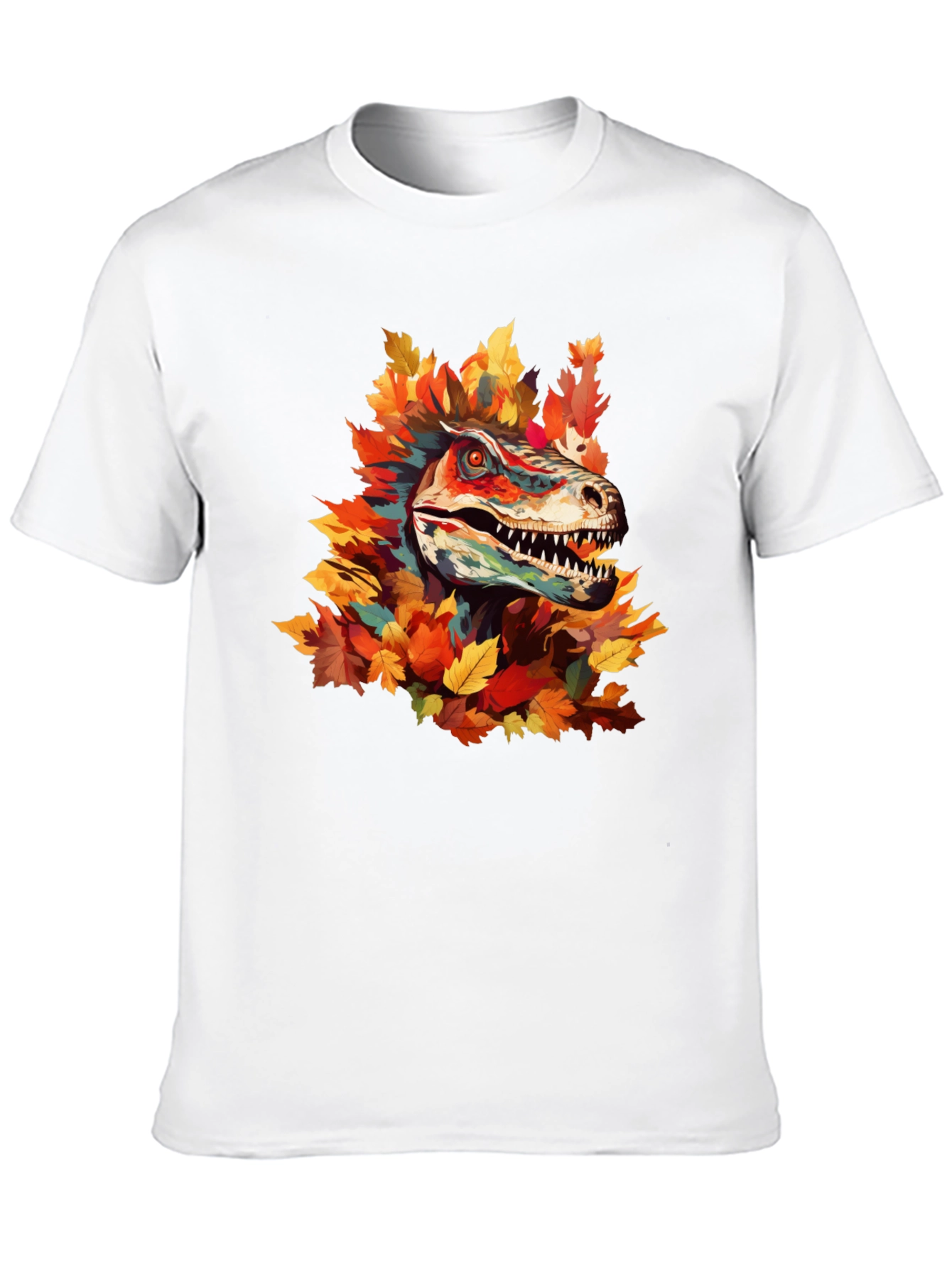 Dino Autumn T-Shirt - Raptor in Fall Leaves