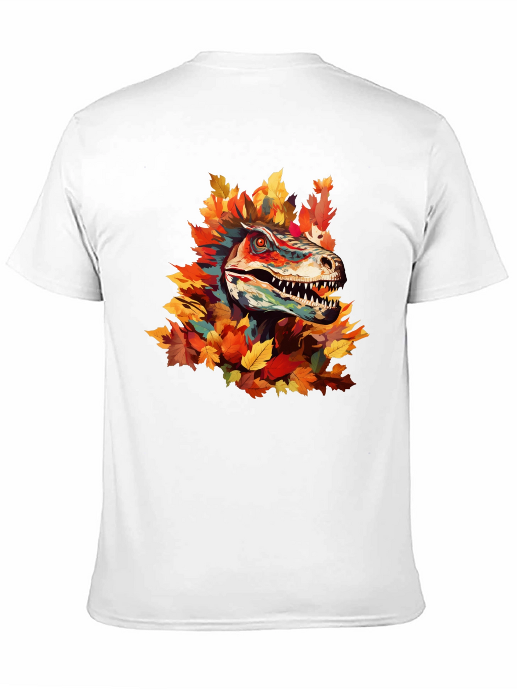 Dino Autumn T-Shirt - Raptor in Fall Leaves
