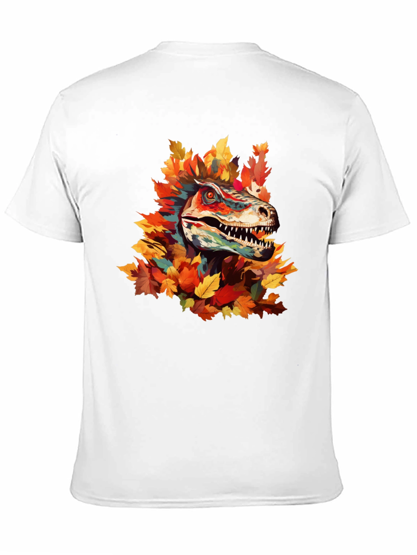Dino Autumn T-Shirt - Raptor in Fall Leaves