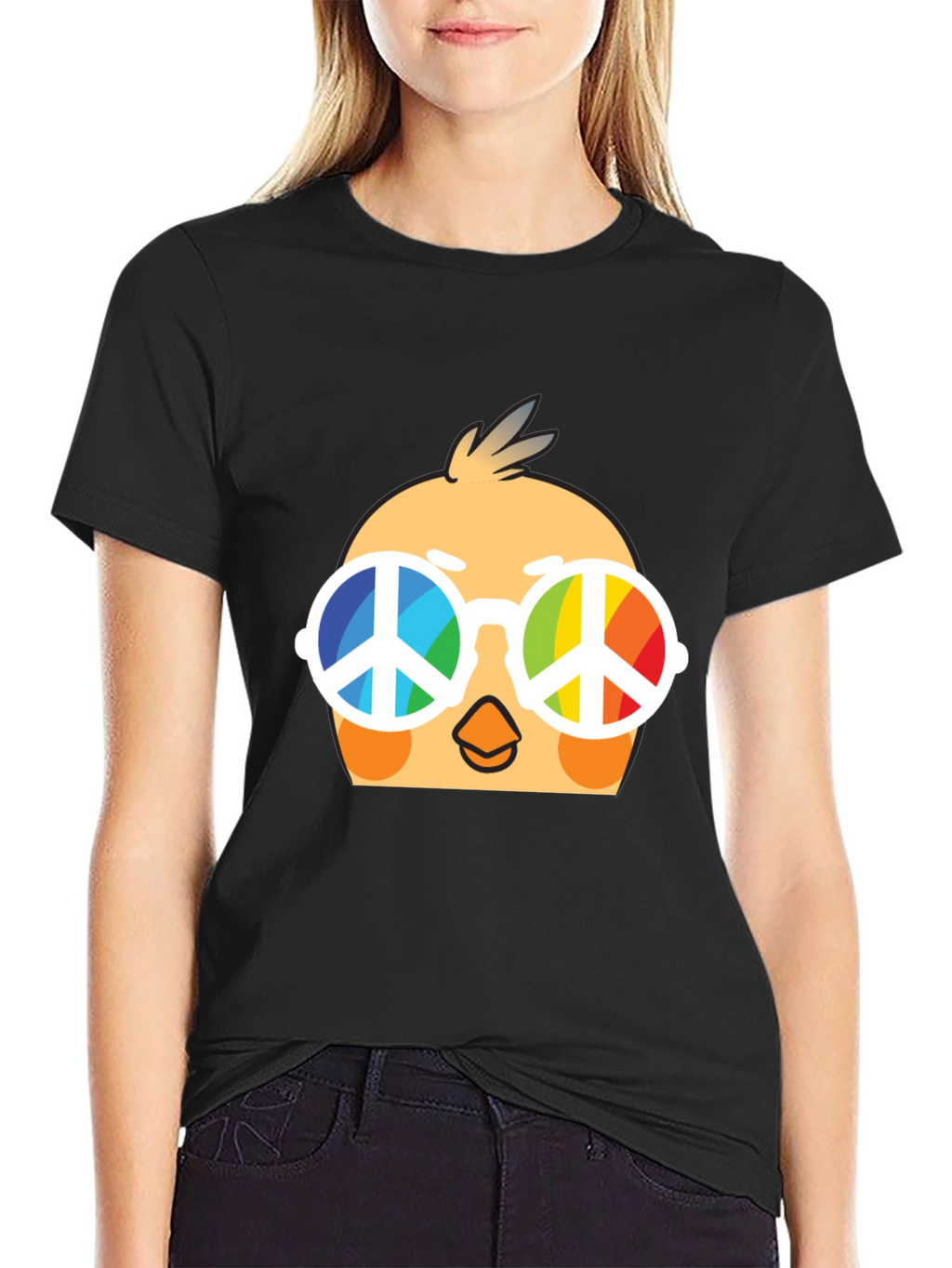 Cool Chick Peace Sign T-Shirt - Black Cotton Tee