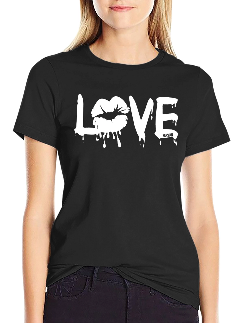 Love Lips Drip Graphic Black T-Shirt